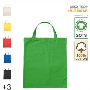 Logo drucken auf GOTS Bio Baumwolltasche mit kurze Henkel