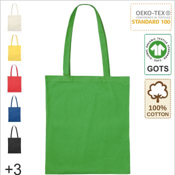 Logo drucken auf GOTS Bio Baumwolltasche mit lange Henkel