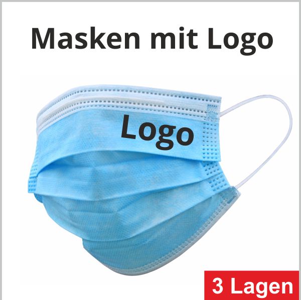 Einweg Gesichtsmaske 3-lagig mit Logo Druck